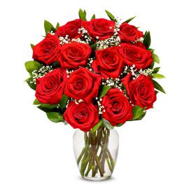  Belek Blumenbestellung 15 rote Rosen in Vase